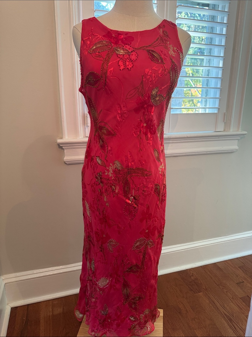 Vintage silk bias cut Beaded Floral Maxi Dress